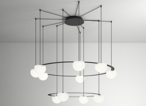 Circ II - Candelabru negru ajustabil cu 11 globuri din sticlă