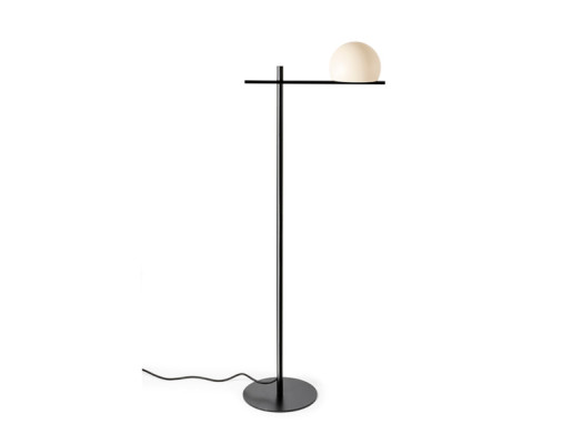 Circ - Lampă de podea neagră cu abajur alb din sticlă