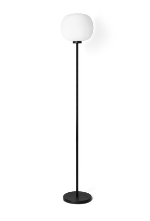 Bambo  - Lampă de podea neagră cu abajur alb din sticlă    