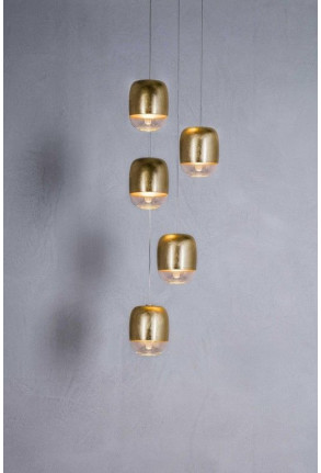 Gong Mini 5R II - Lustră cu 5 globuri aurii luminoase