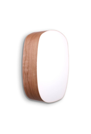 Guijarro Medium - Plafonieră ovală din furnir cu finisaj alb