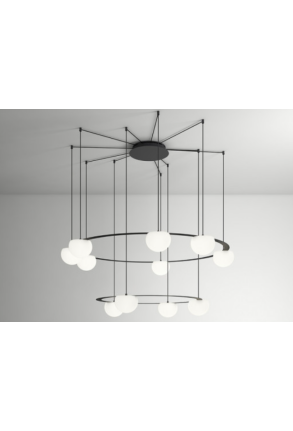 Circ II - Candelabru negru ajustabil cu 11 globuri din sticlă